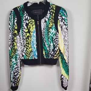 BCBGMaxAzria Multicolor Animal-Print Bomber Jacket in Green, Yellow & Black